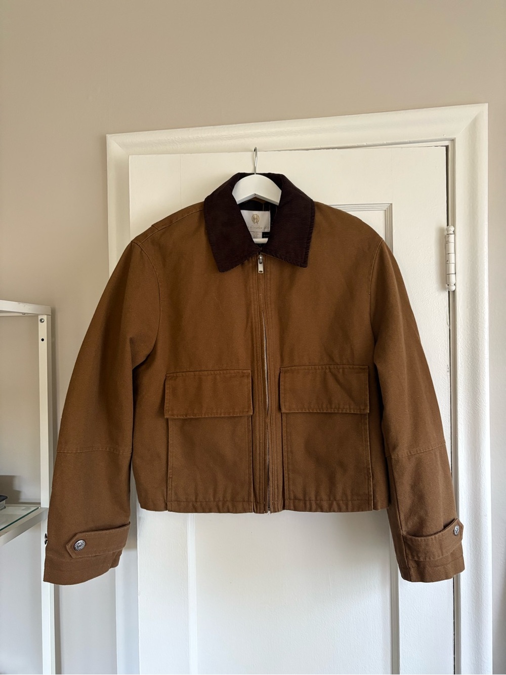 NWT House of Harlow Brown Workwear Zip Jacket with Corduroy Collar